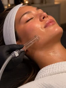 Face lymphatic drainage treatment for a student wellness member at Captivate Wellness